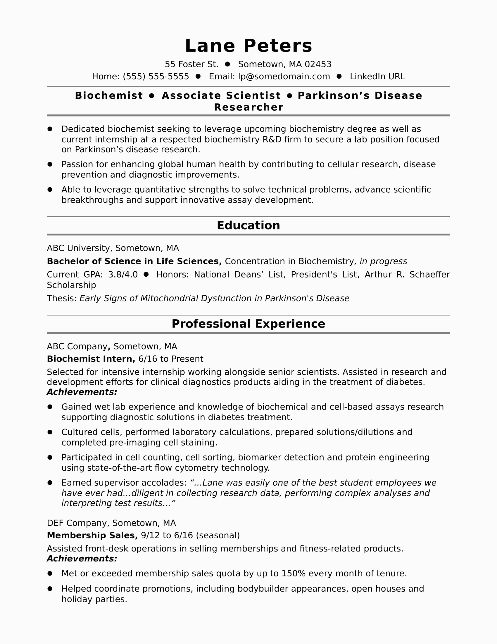 bachelor degree resume sample