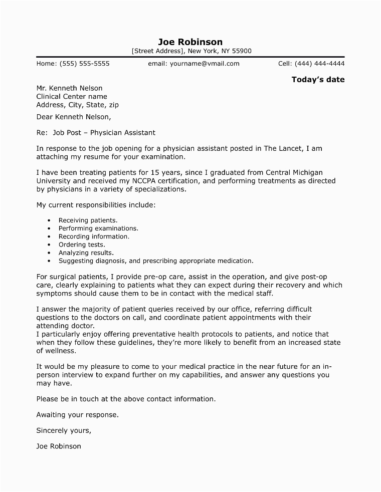 physician assistant cover letter sample