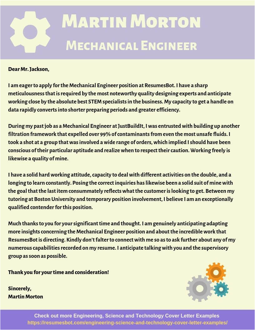 mechanical engineer cover letter example