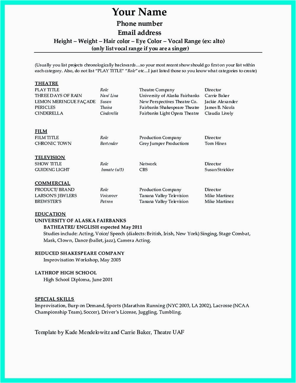dance resume examples for auditions