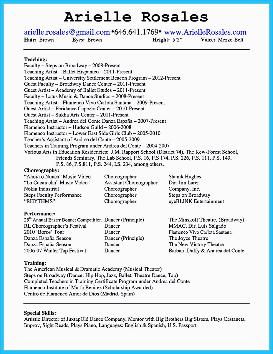best impressive dance resume examples collections