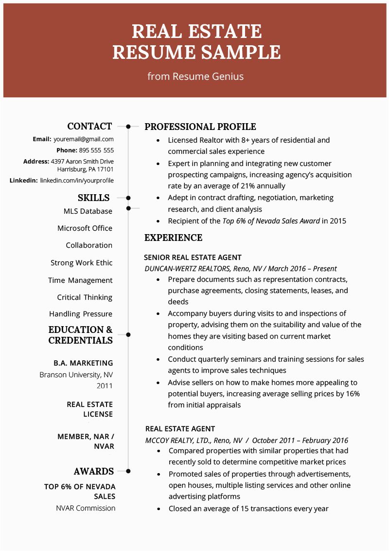 real estate resume example