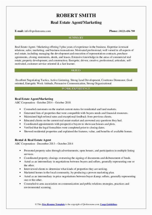real estate agent resume no experience