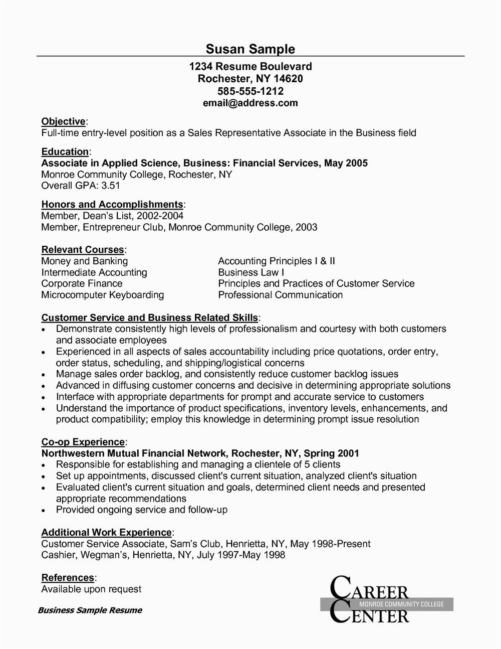 sample of resume for customer service assistant