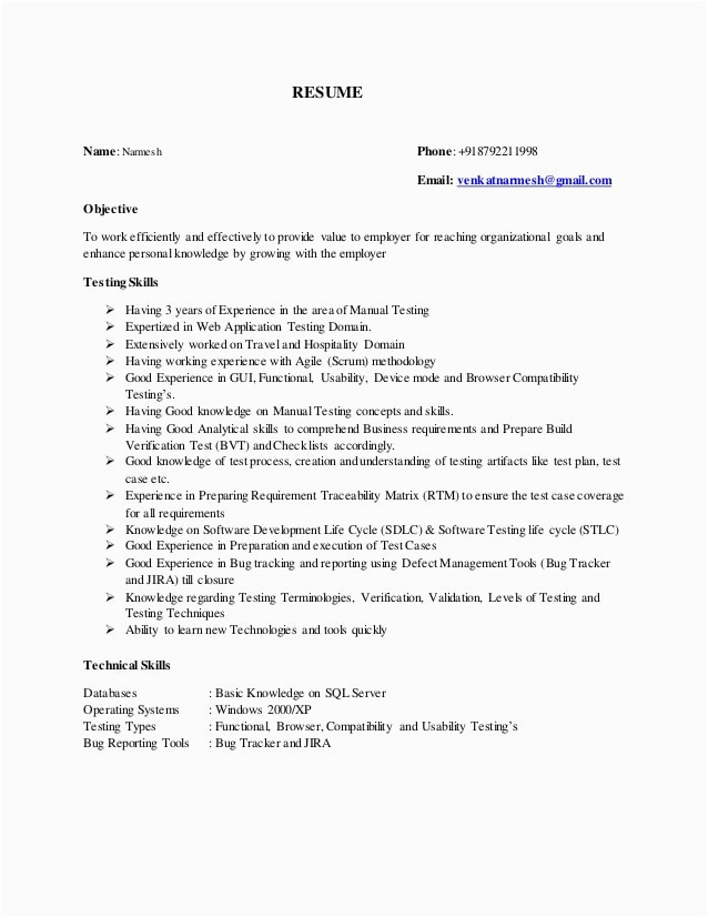 30 manual testing resume sample for 5 years experience or