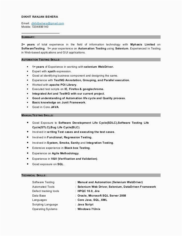 Sample Resume for 3 Years Experience In Selenium Testing Manual Tester Resume 3 Years Experience Luxury Manual
