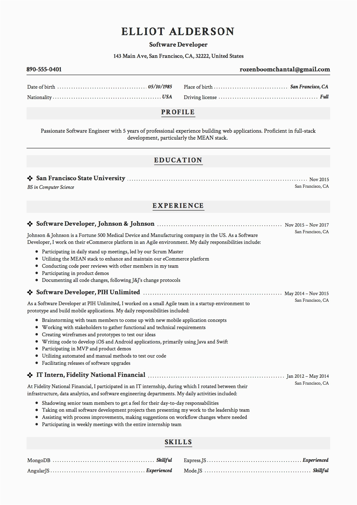 sample resume for software engineer with 3 years experience 367 545