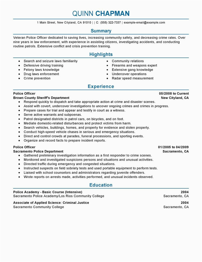 sample resume for police officer with no experience