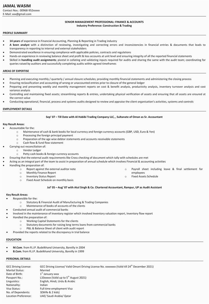 accountant resume format in word in