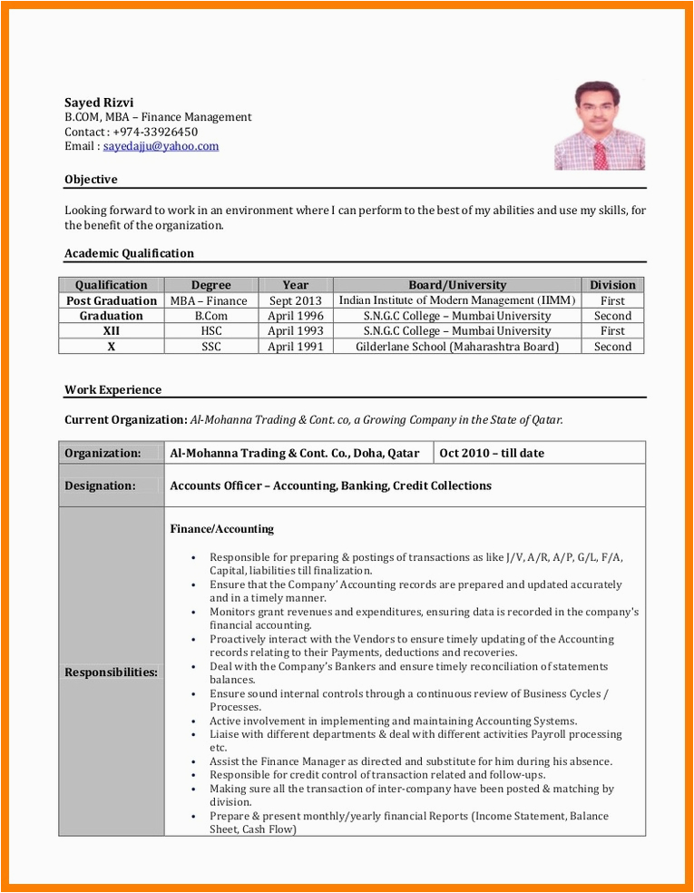 accountants cv sayed rizvi accountant resume sample india indian acco of