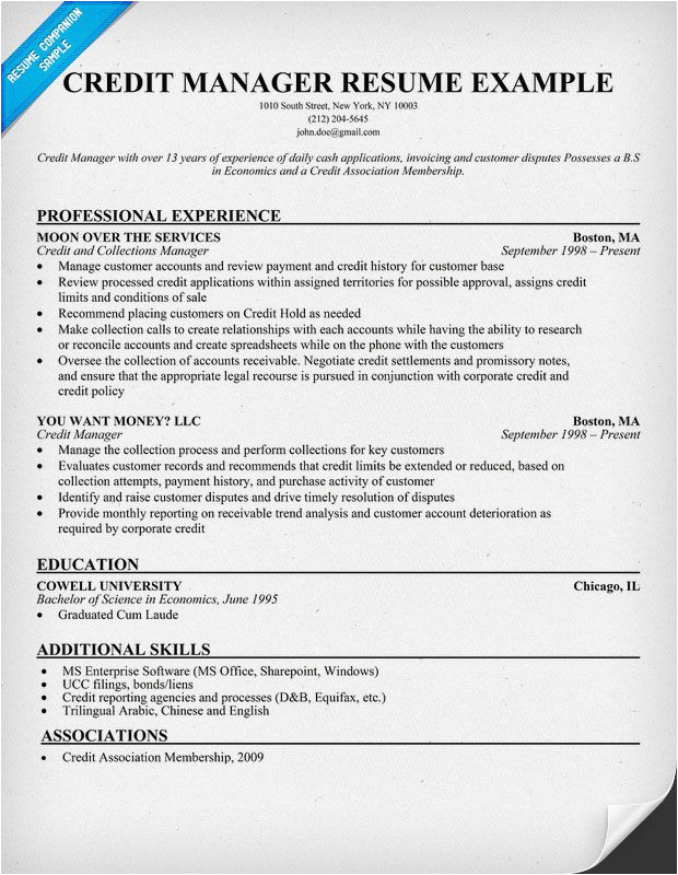 credit manager resume