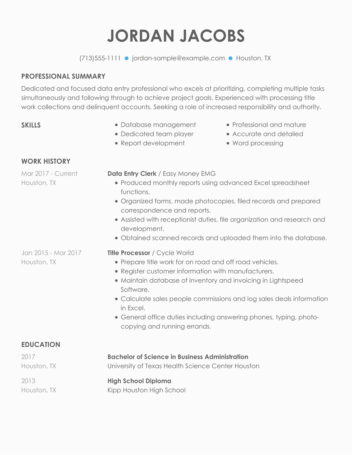 data entry clerk resume sample