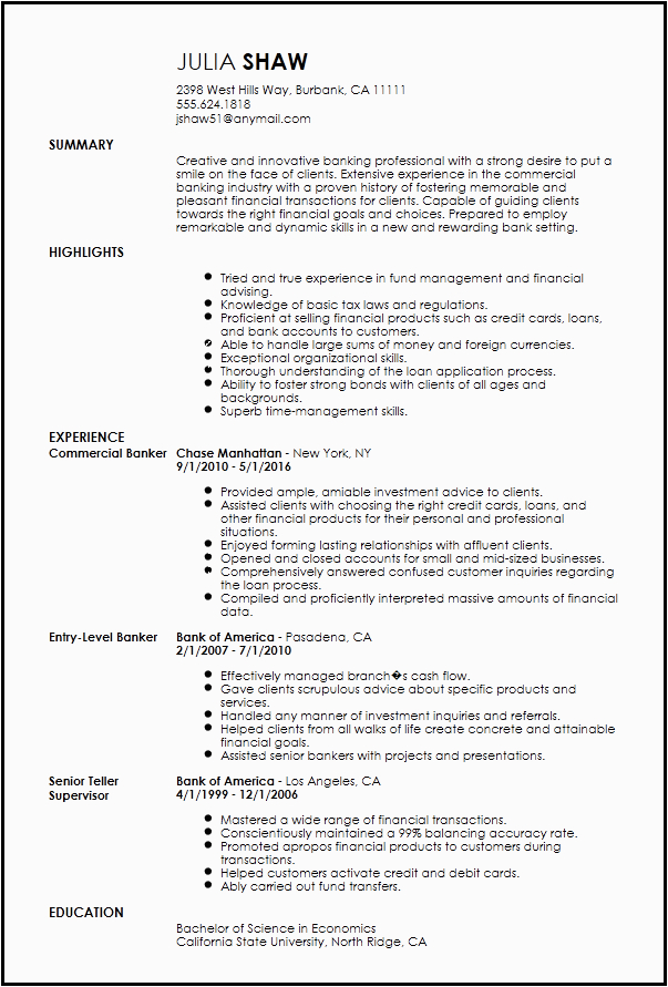 resume for experienced banking