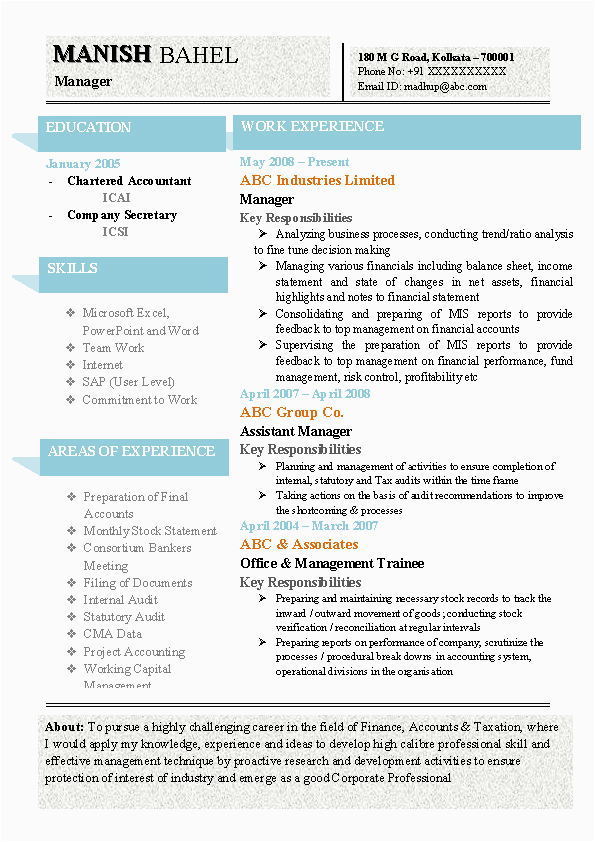 latest chartered accountant resume sample doc with experience
