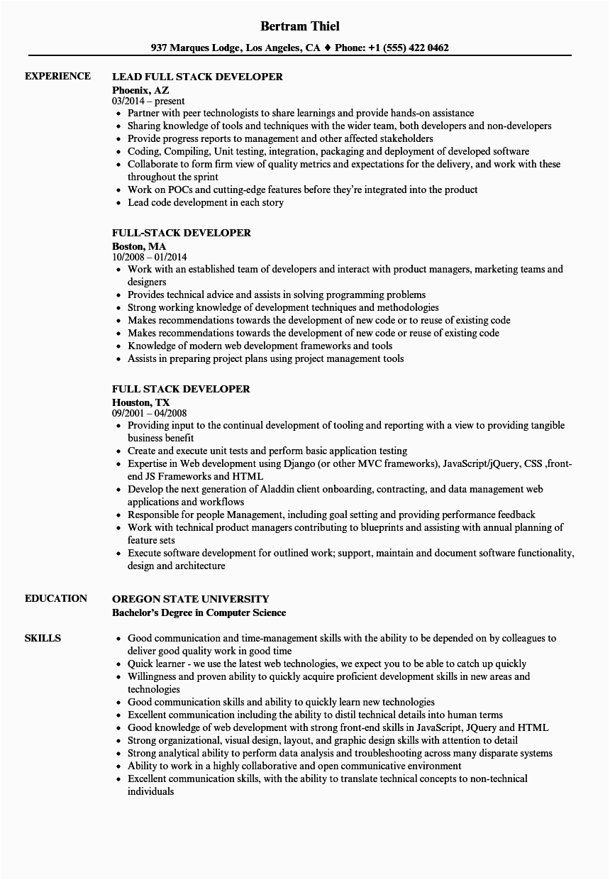 Sample Resume for Full Stack Developer Full Stack Developer Resume Samples