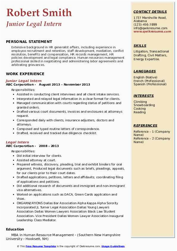 law internship resume examples