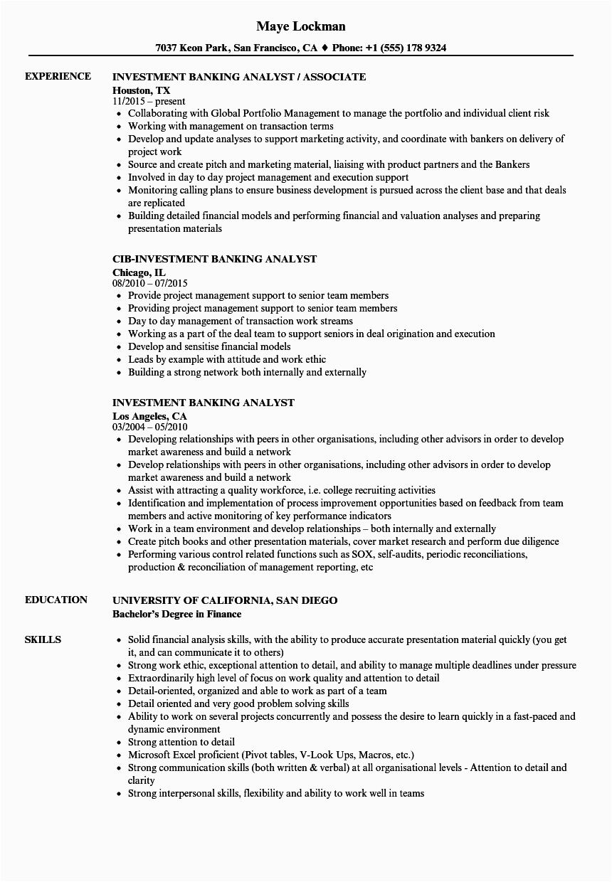 Sample Resume for Investment Banking Analyst Investment Banking Analyst Resume Samples