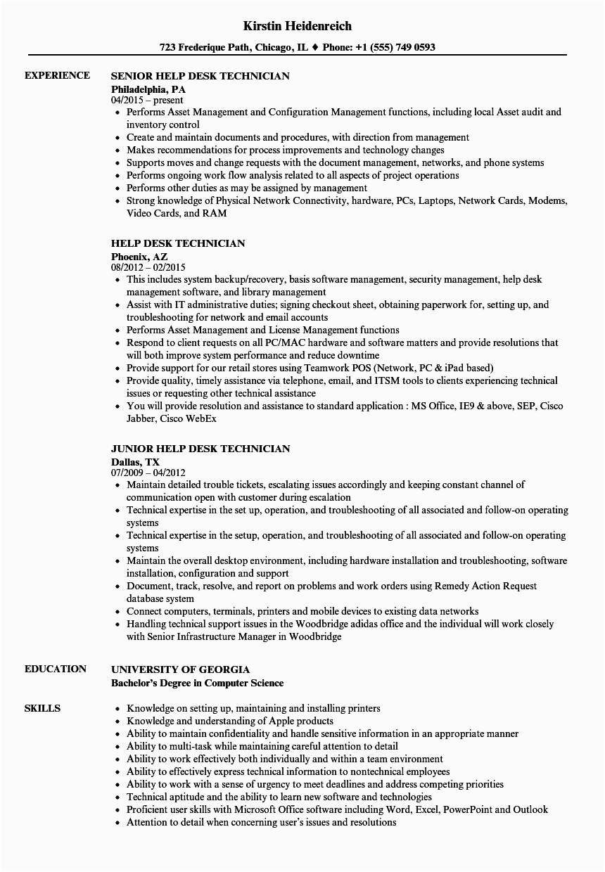 help desk technician resume sample