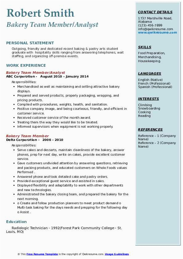 Sample Resume For Kfc Team Member 5175