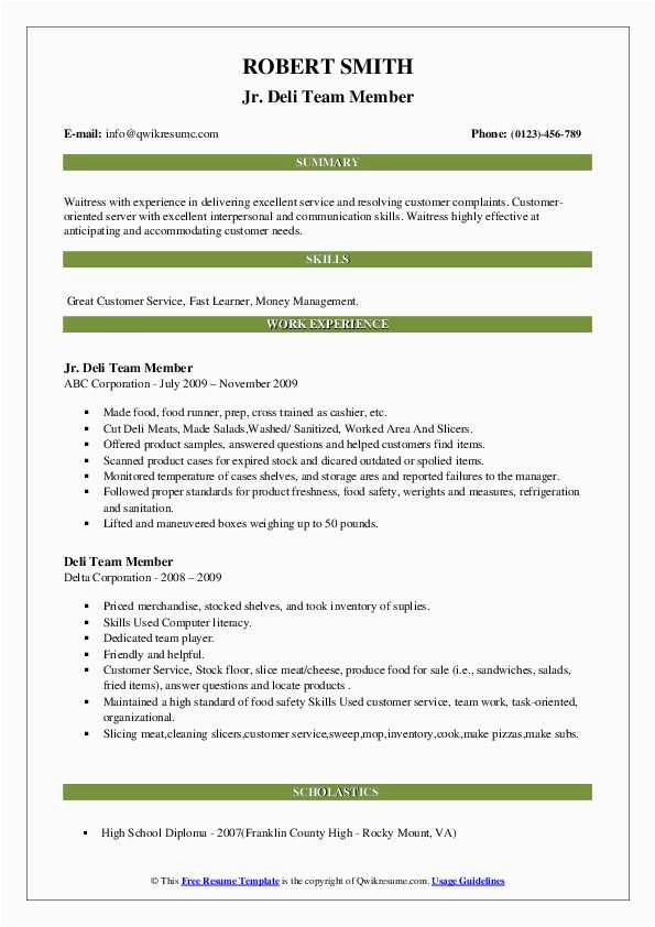 sample resume for kfc team member