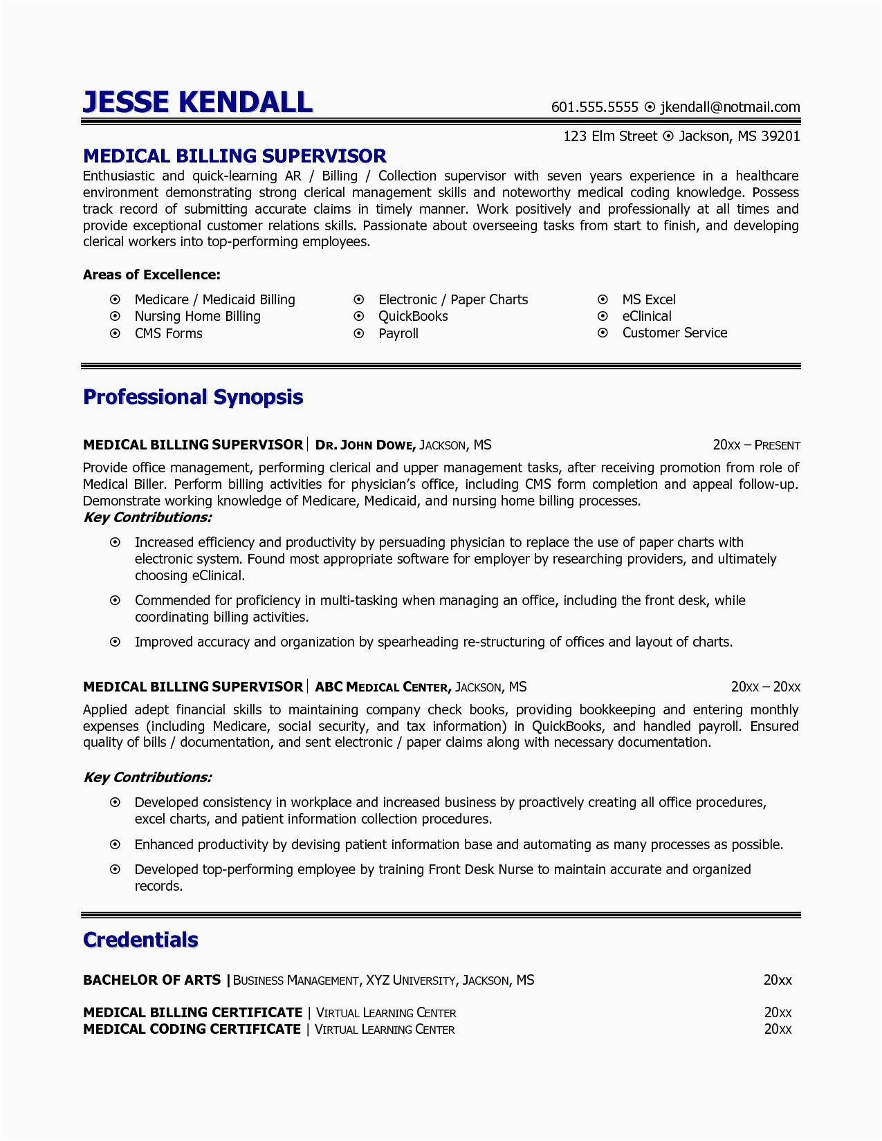 medical billing resume example