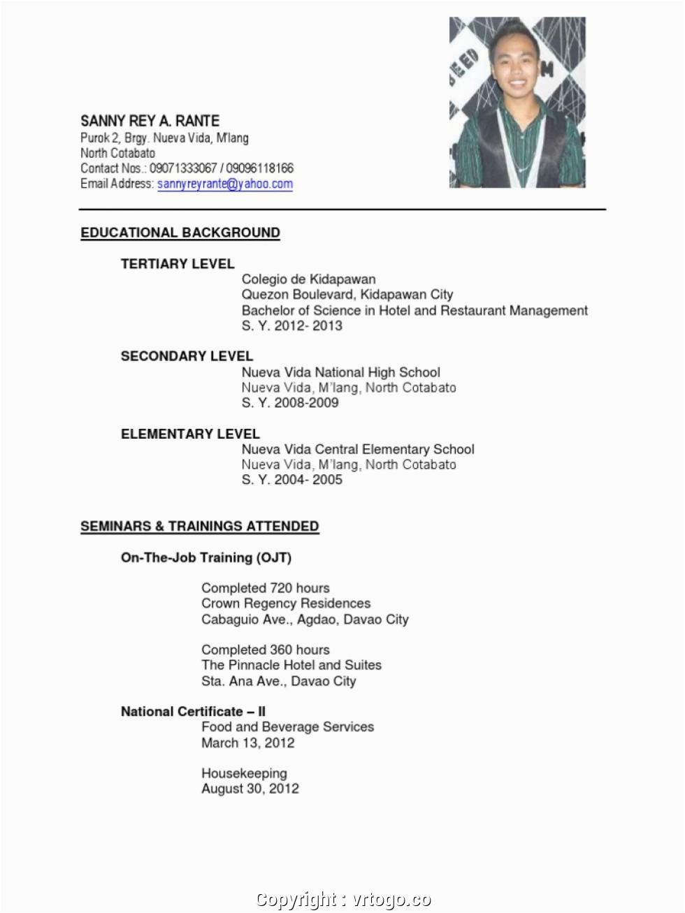 simply sample resume for hrm fresh graduates