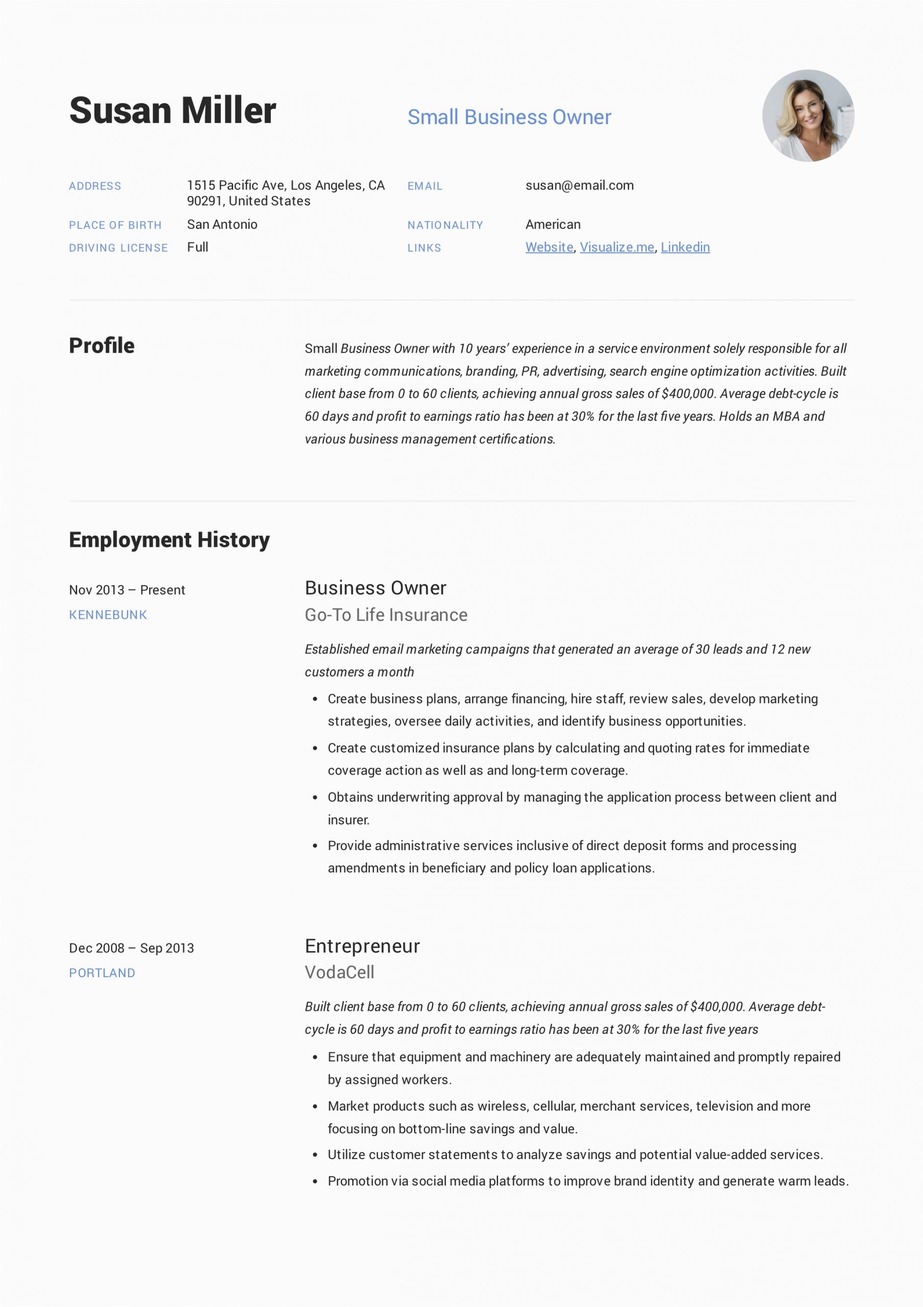business owner self employed resume