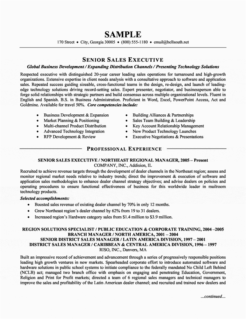 Sample Resume for Senior Sales Professional Senior Sales Executive Resume