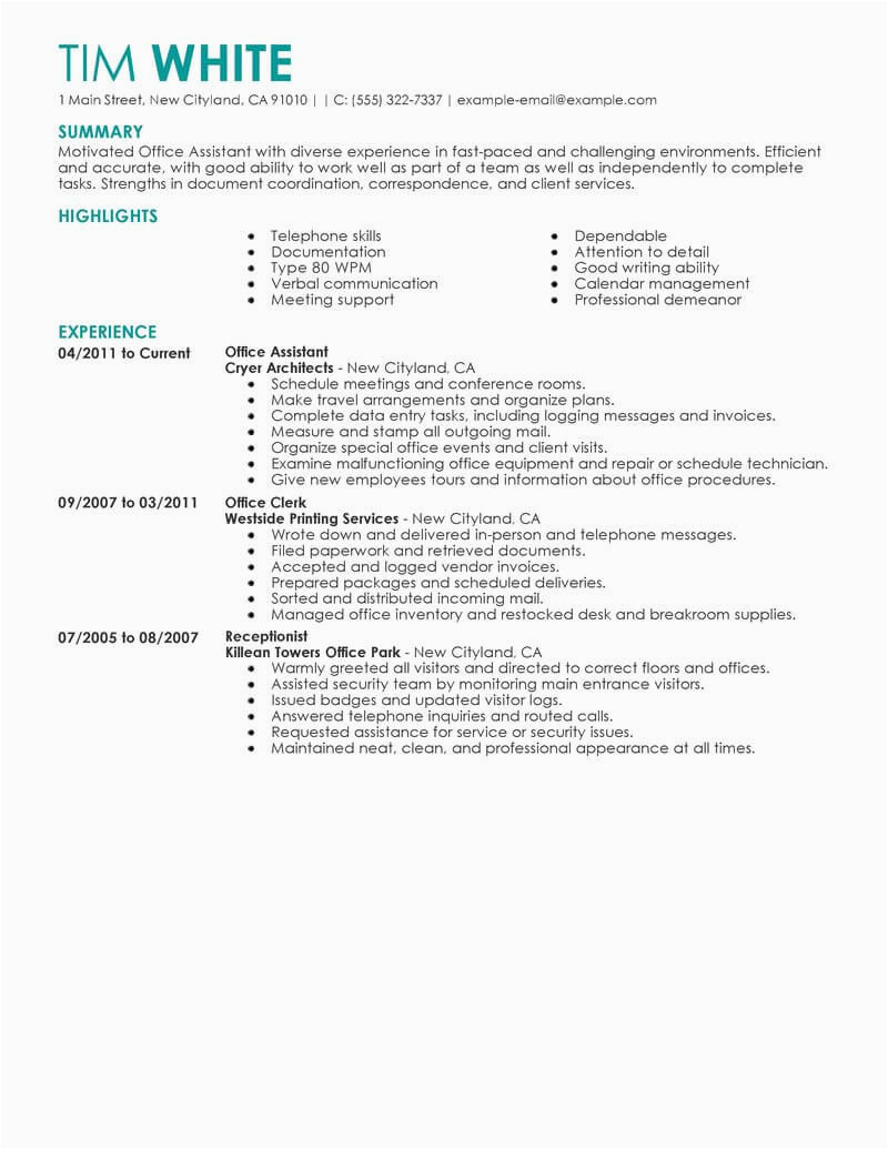 example of resume to apply job without experience