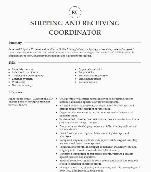 shipping and receiving coordinator 6588d40abfc741ff93bd009ac668c078