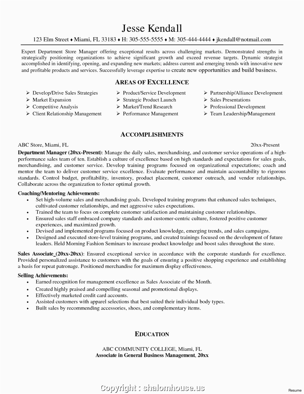 make department store sales resume