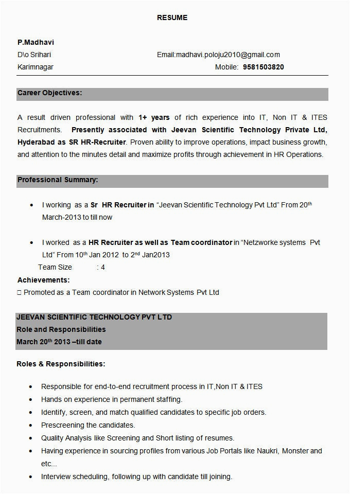 bpo resume template