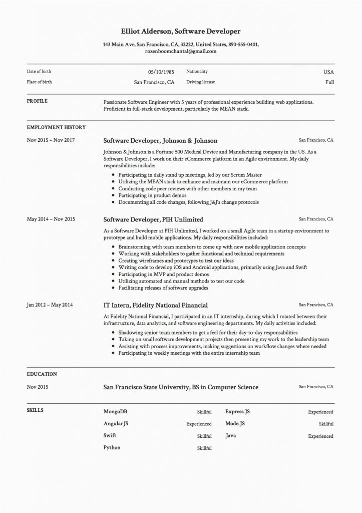 Sample Resume Summary for software Developer