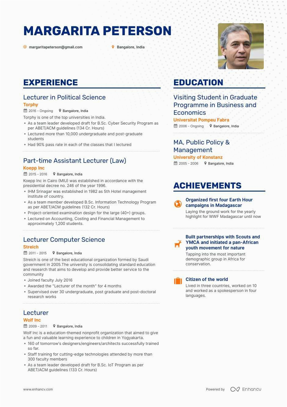 Sample Resume to Apply for Lecturer Post Download Lecturer Resume Example for 2020