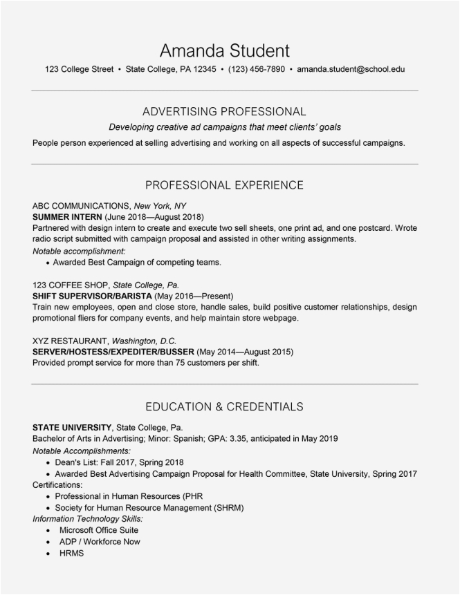 sample resume for college students still in school
