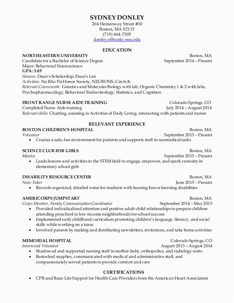 Sample Resume with Co Op Experience Co Op Resume Clinical