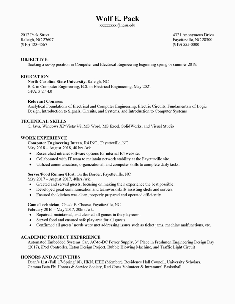 Sample Resume with Co Op Experience Co Op Resume