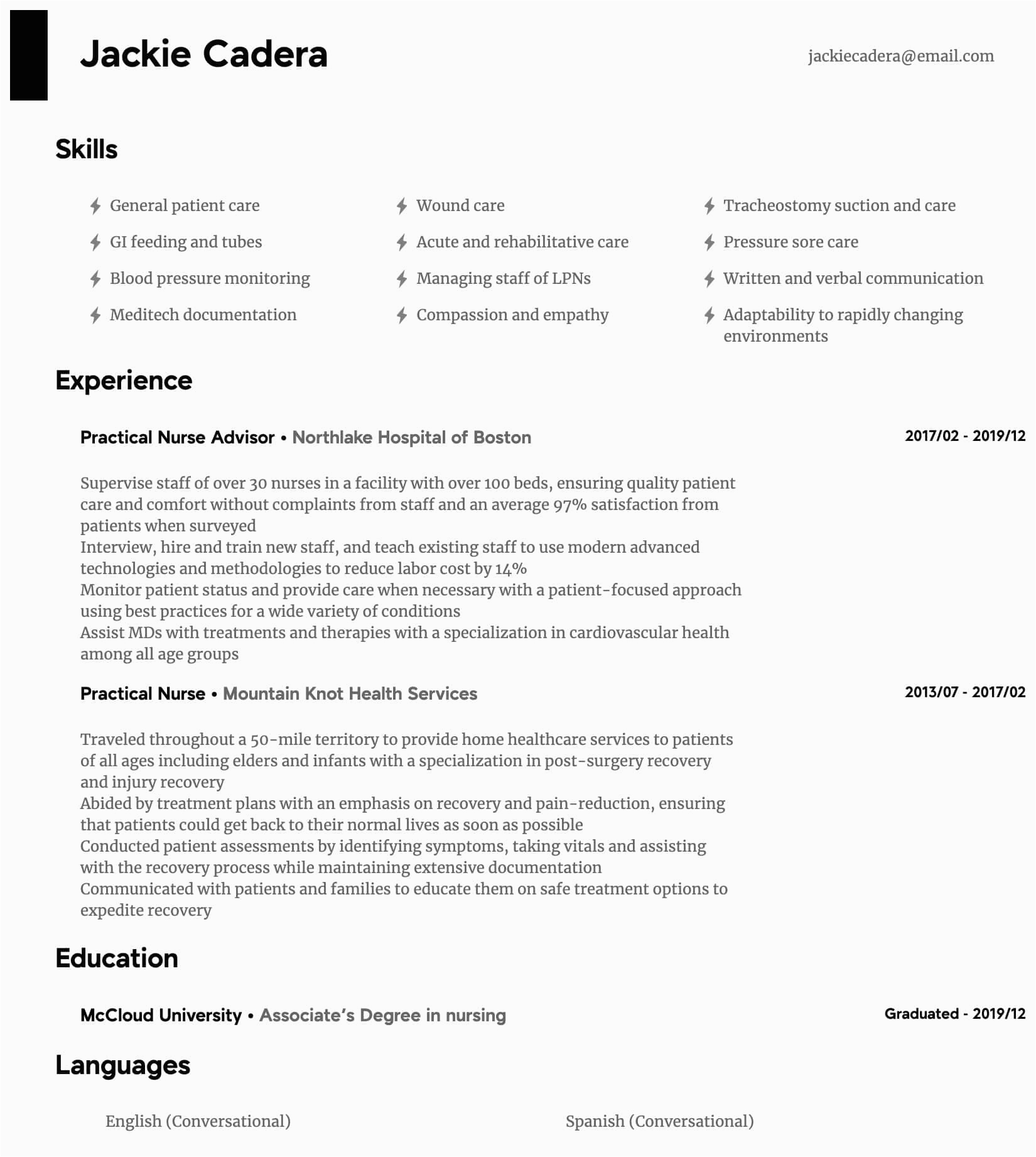 Sample Resume with Diverse Work Experience Practical Nurse Resume Samples