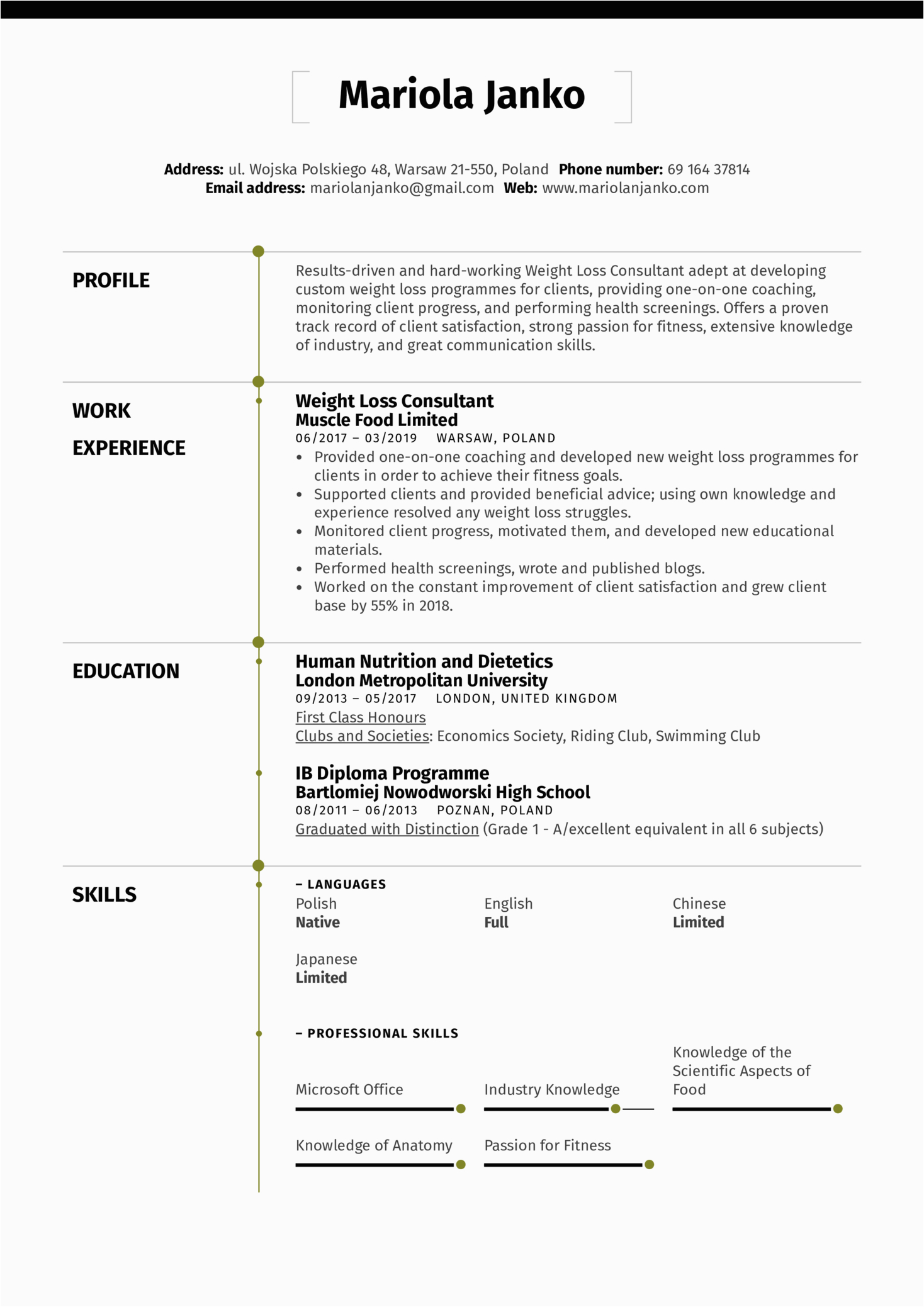 weight loss consultant resume sample