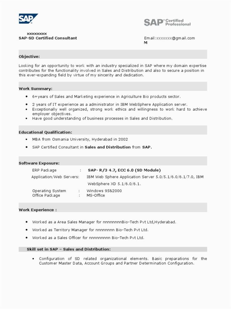 SAP SD RESUME