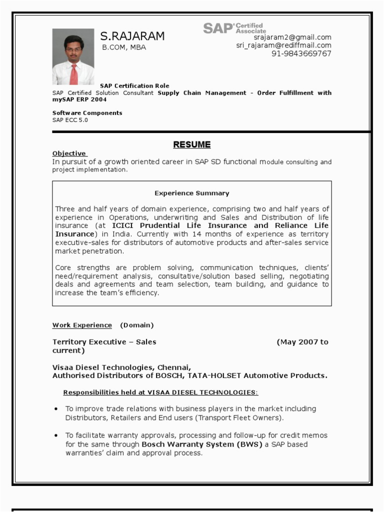 SAP SD resume