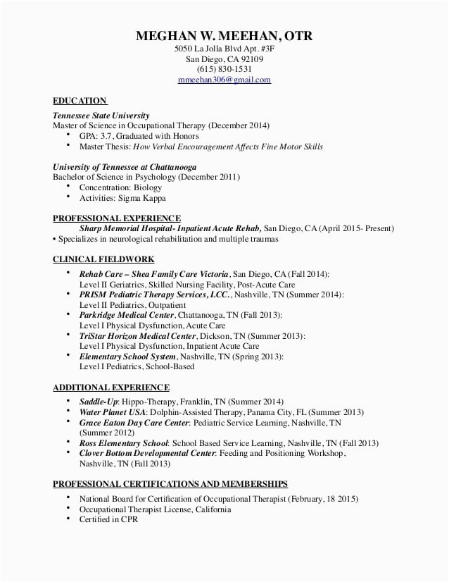 occupational therapy resume 2016