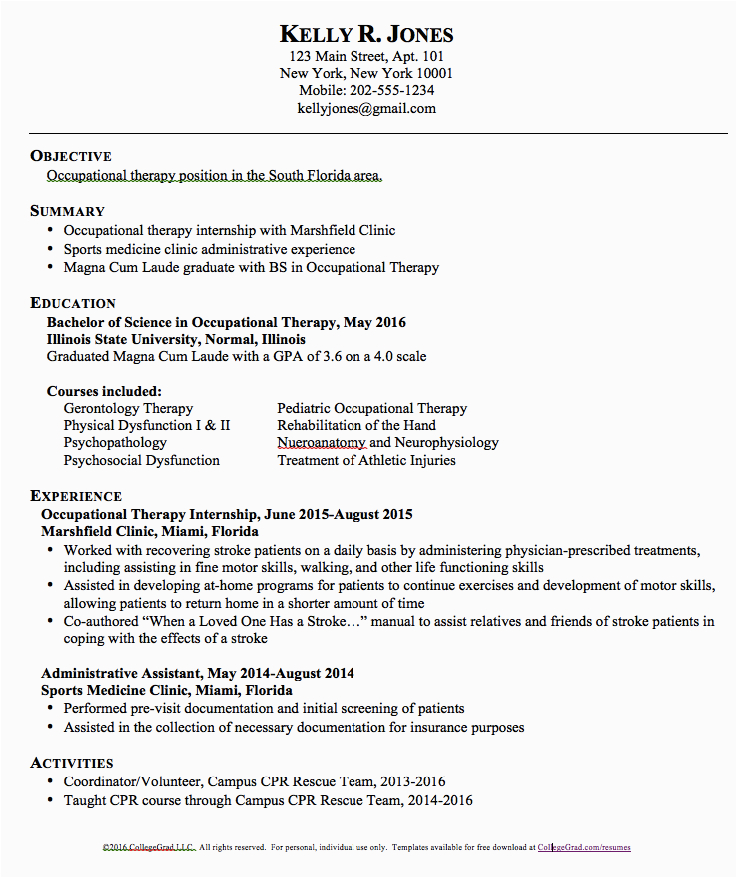School Based Occupational therapy Resume Sample Occupational therapy Resume Templates
