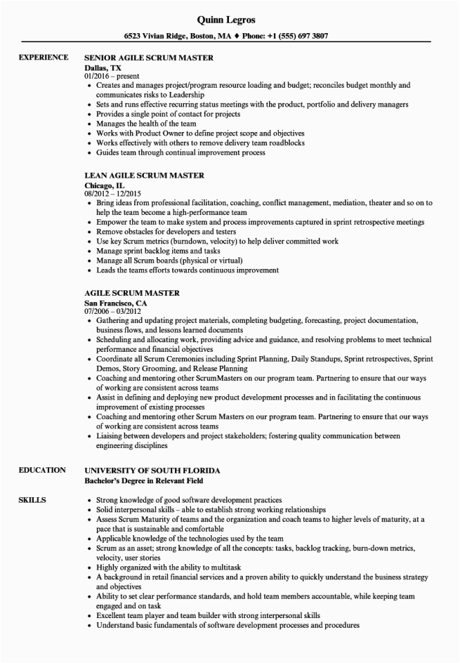 scrum master resume example
