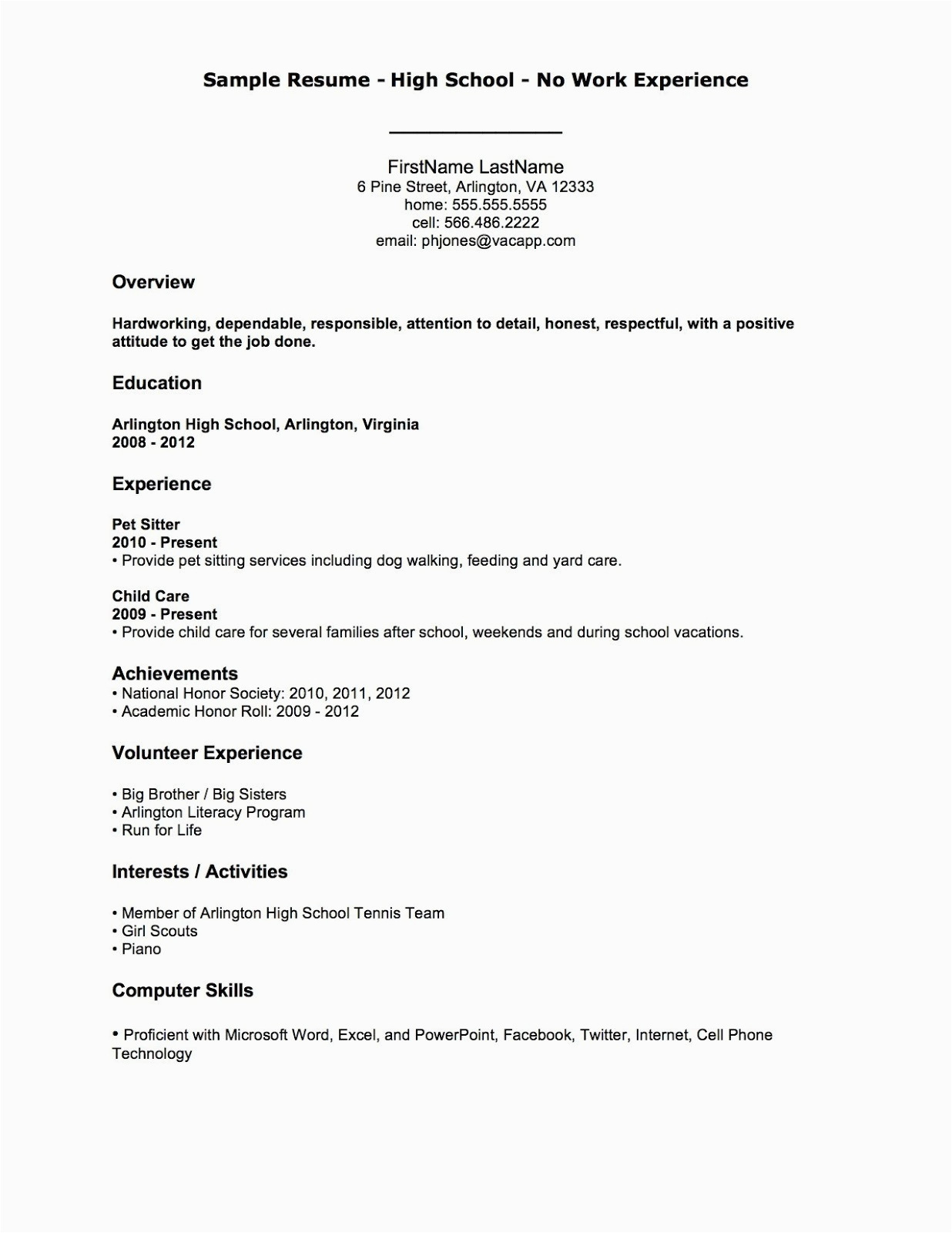 first job sample resume