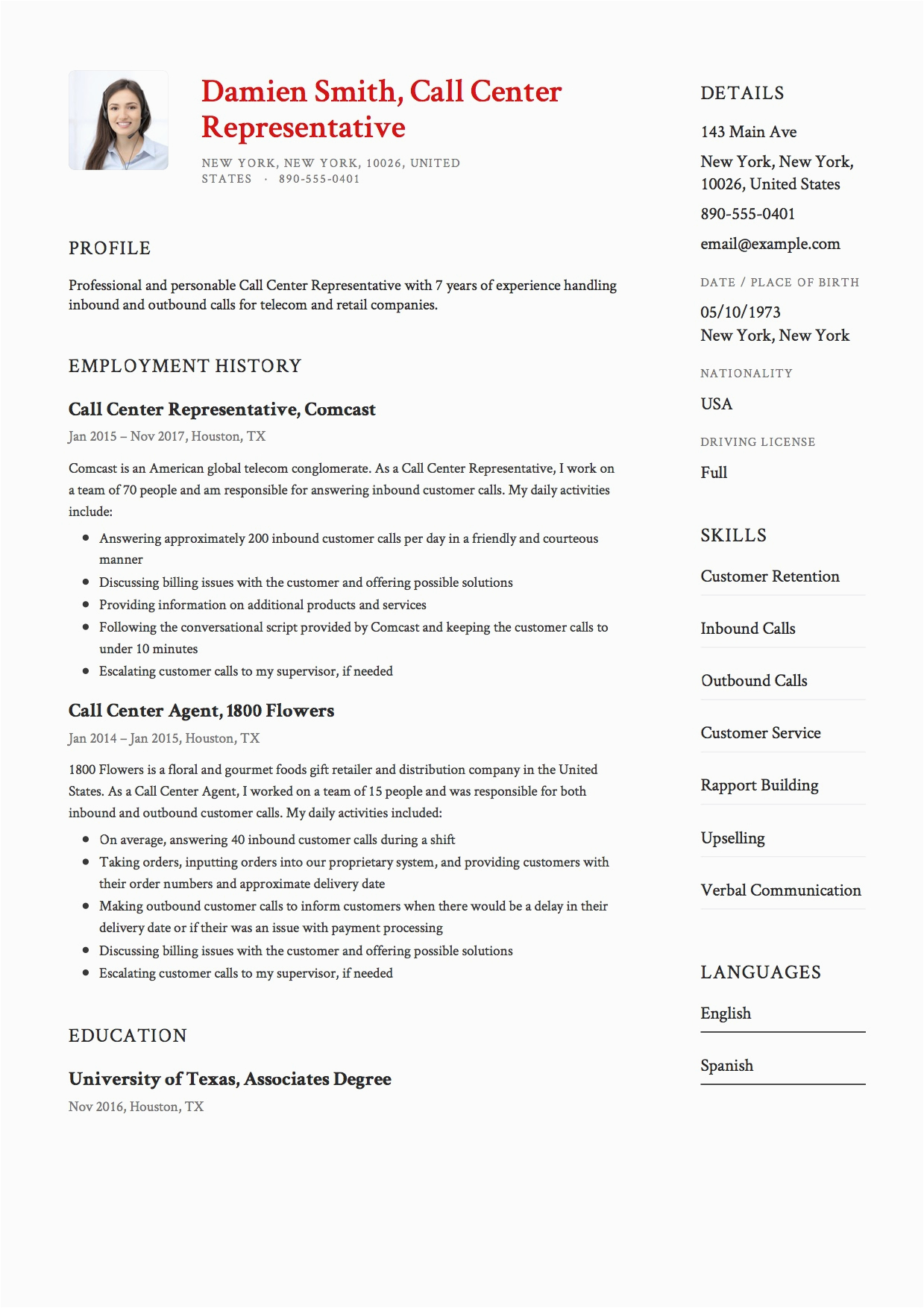 call center customer service representative resume examples