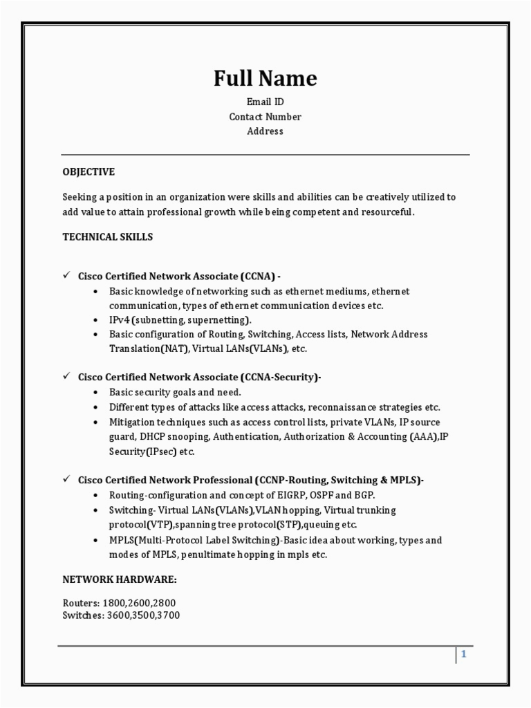 Sample Resume Fresher CCNA