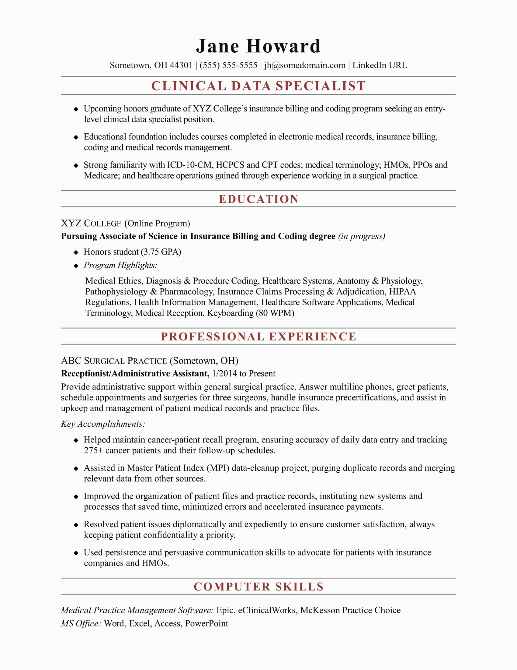 Entry Level Data Entry Resume Sample Entry Level Clinical Data Specialist Resume Sample