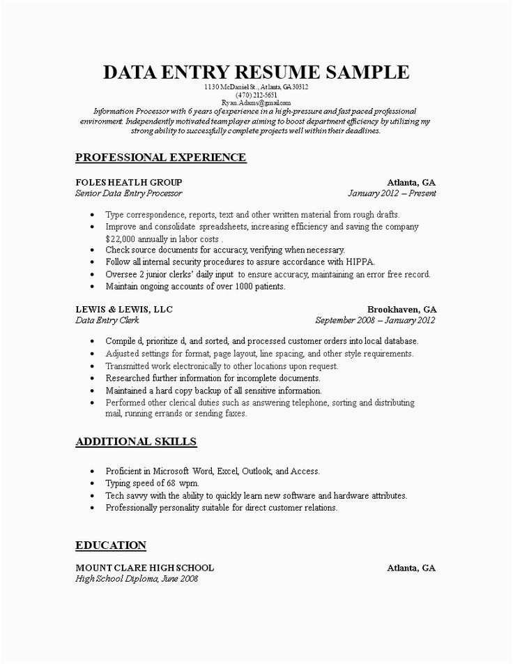 Entry Level Data Entry Resume Sample Entry Level Data Entry Resume Unique Sample Data Entry