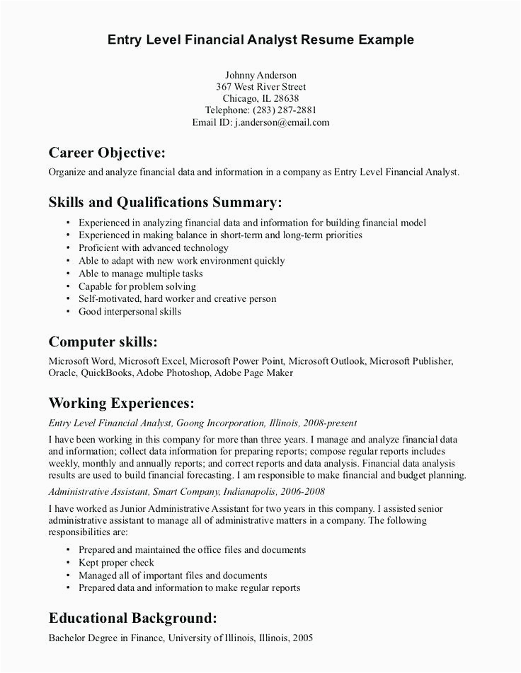 entry level financial analyst resume